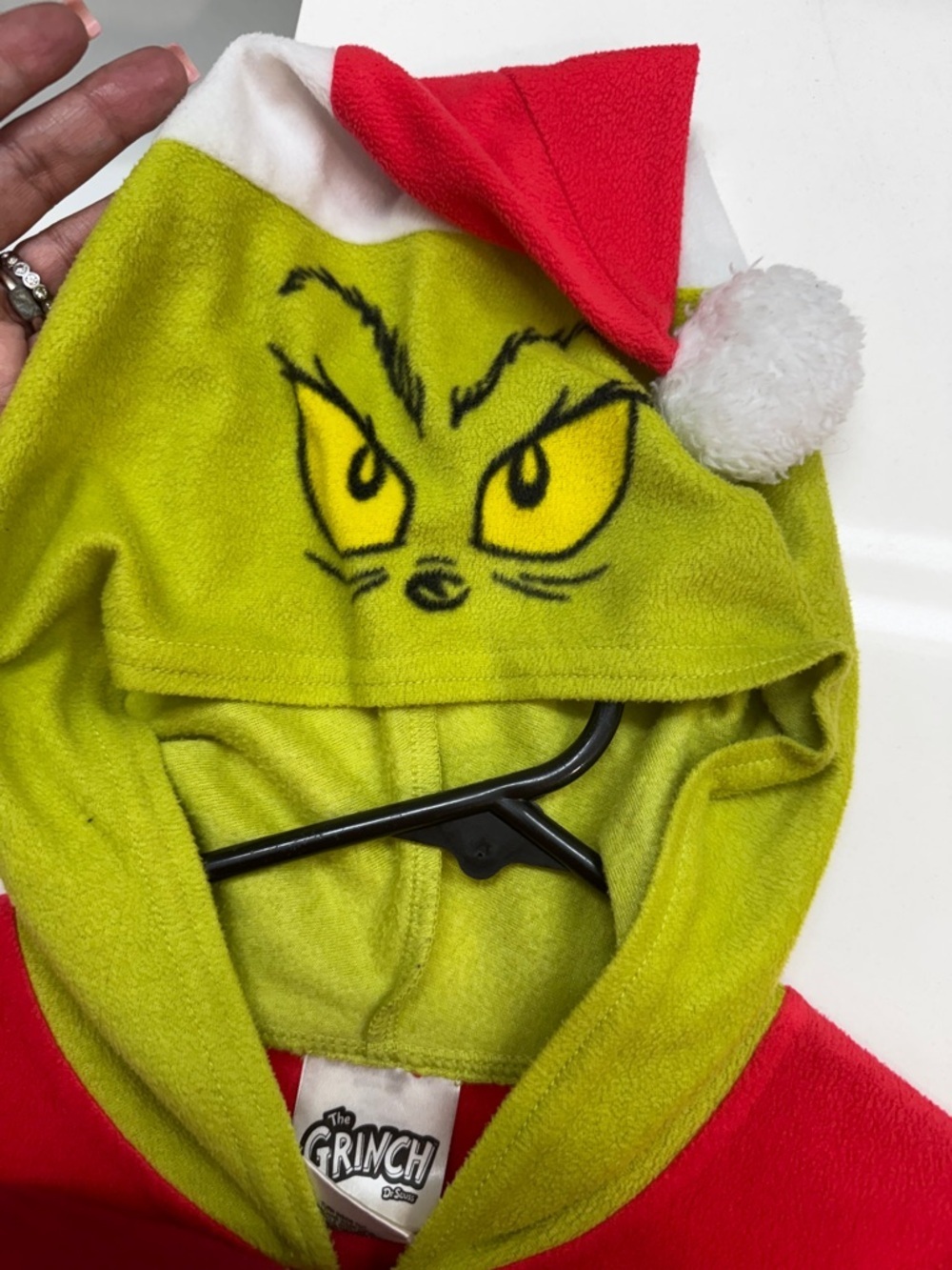Grinch Hooded One Piece Pajamas Kids Sz M 8 - Picture 6 of 6